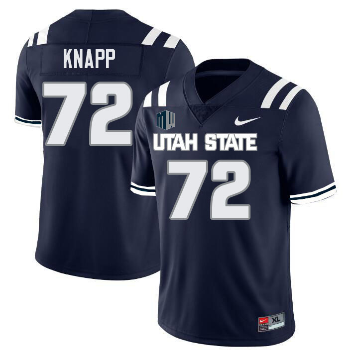 Utah State Aggies #72 Calvin Knapp College Football Jerseys Stitched Sale-Navy